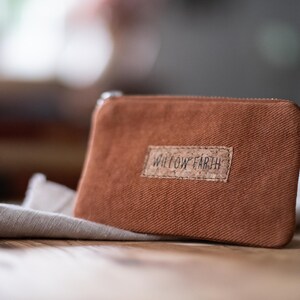 Nutley Canvas Coin Zip Purse Burnt Amber Rust Cork Willow Earth Hand Made Sustainable Vegan Plastic-Free Canvas Pouch Accessory
