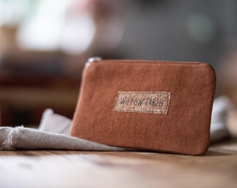 Nutley Canvas Coin Zip Purse Burnt Amber Rust Cork Willow Earth Hand Made Sustainable Vegan Plastic-Free Canvas Pouch Accessory