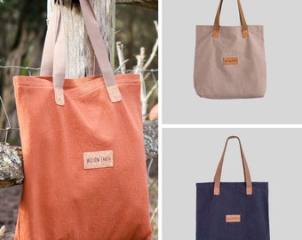 Eridge Large Canvas Tote Bag | Rust, Indigo Blue, Stone Grey | Sustainable Vegan Accessory