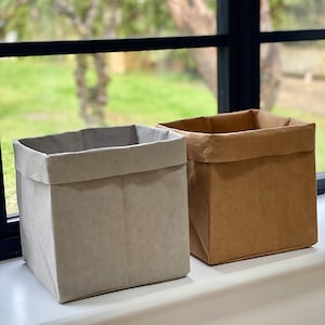 Storage container Natural kraft washable paper home storage eco friendly plant holder vegan leather fruit basket Large Size: 25 x 20 x 20cm