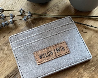 Friston Cotton Canvas Wallet in Stone Grey Heavy Duty Canvas with Cork Willow Earth Label Sustainable Vegan Leather Alternative  Cardholder