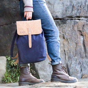 Glynde Vegan Cotton Canvas Rucksack | Indigo Blue | Navy | Sustainable Cruelty Free | Plastic Free | Heavy Duty Canvas | Cork