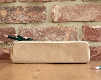 Pencil case - kraft paper eco friendly sustainable vegan leather with zipper and fully lined