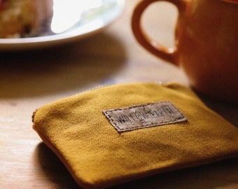 Nutley Canvas Coin Zip Purse Mustard Yellow Canvas and Cork Willow Earth Hand Made Sustainable Vegan Plastic Free Canvas Pouch Accessory