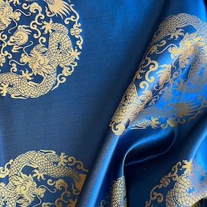 100% mulberry silk dragon blue 29 mommé sold by the meter approx. 77 cm wide, silk, Japan China,