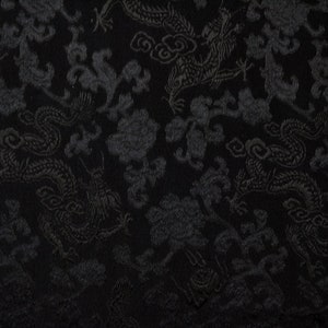 Silk fabric dragon black, by the meter 111 cm wide, Asia design, Feng Shui 龙, China clothing and furnishings