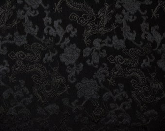 Silk fabric dragon black, by the meter 111 cm wide, Asia design, Feng Shui 龙, China clothing and furnishings