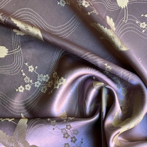 Tancho, Crane and Cherry Blossom Kimono Silk Fabric - per metre