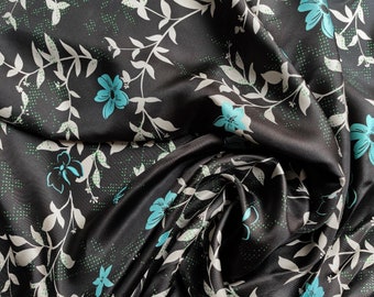 100% mulberry silk 14 mommé branches and flowers black - sold by the metre