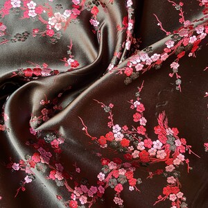 Silk fabric cherry blossom black red pink - by the meter China 74.5 cm wide dress fabric decorative fabric