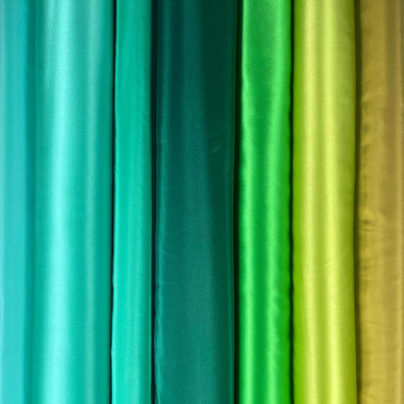100% Seide Crepe Satin, uni 16 Mommé, leichte, glänzende Seide Meterware  ca. 114 cm breit türkis grün dunkelgrün gelbgrün oliv
