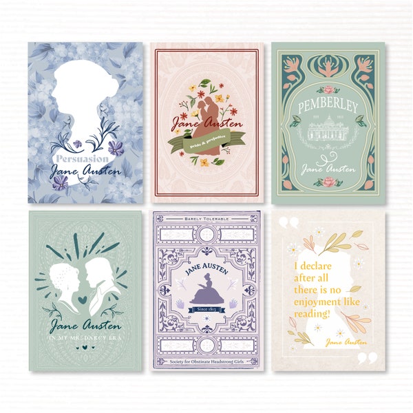 Illustrations Jane Austen, carte postale, Papeterie, illustration, carte à message, idée cadeau