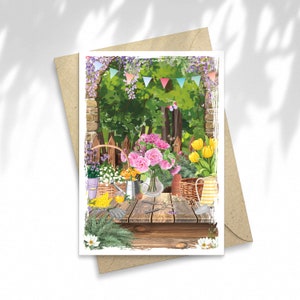 Illustration An afternoon in the Garden, card to offer, postcard, Stationery, illustration, message card, gift idea