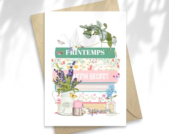 Illustration Stapel Bücher Frühling, Postkarte, Briefpapier, Illustration, Nachrichtenkarte, Geschenkidee