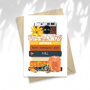 Illustration Pile de livres Automne, carte postale, Papeterie, illustration, carte à message, idée cadeau