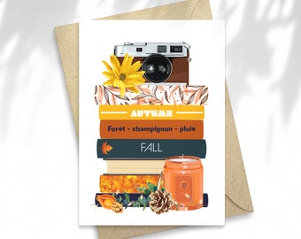 Illustration Stapel Bücher Herbst, Postkarte, Briefpapier, Illustration, Nachrichtenkarte, Geschenkidee