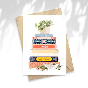 Illustration Pile de livres Fairy Tales carte postale, Papeterie , illustration, carte à message, idée cadeau