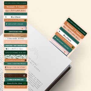 Könnte beinhalten: Ein Stapel Bücher mit grünen und braunen Einbänden. Die Buchtitel sind auf Französisch und beinhalten "Outaouais, P. Comann", "Wild, C. Strayed" und "Dans la Foret, J. Hegland".