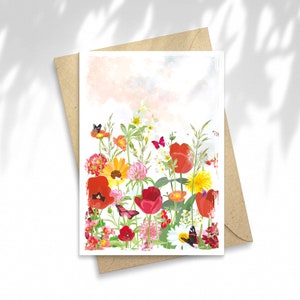 Red Blooming illustration, gift card, postcard, stationery, illustration, message card, gift idea