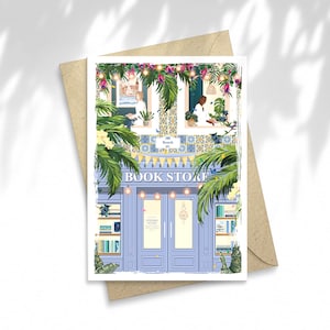Illustration Librairie d'Été - Carte Postale Livres, Papeterie Lecture, Décoration Bibliothèque