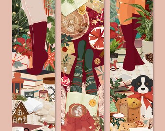 Gezellige kerstbladwijzerset, briefpapier, illustratie, bladwijzers, lezen, Frankrijk, cadeau-idee, boeken
