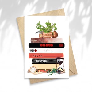 Illustration Pile de livres Polar, carte postale, Papeterie, illustration, carte à message, idée cadeau