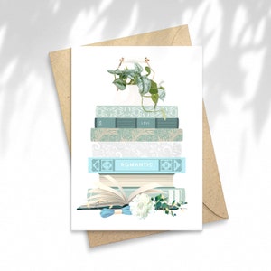 Illustration Pile de livres Romantiques, carte postale, Papeterie, illustration, carte à message, idée cadeau