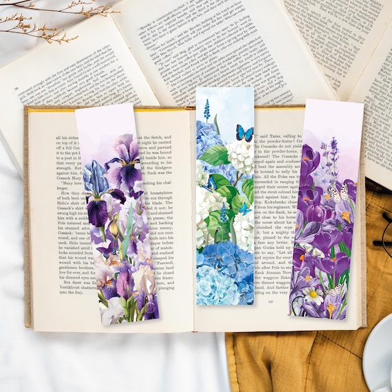Lot de Marque-Pages Fleurs en Folie (Bleu) - Papeterie Florale, Accessoire Lecture, Idée Cadeau Nature & Couleur