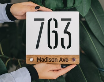 White house number sign square, Contemporary house numbers sign 3d, Floating house number sign, House signs personalized outdoor