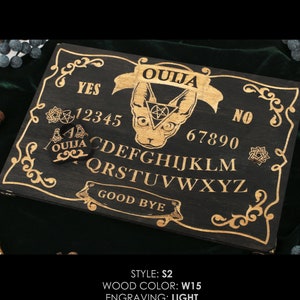 Planche ouija, cadeau mystique, sorcellerie, parler aux morts, planche ouija en bois avec pieds en métal, planchette en bois et étui en velours