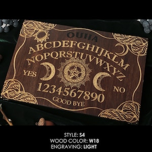 Classic Ouija board, Halloween Party, Occult practice, Spirit game with metal legs, wood planchette and velour case