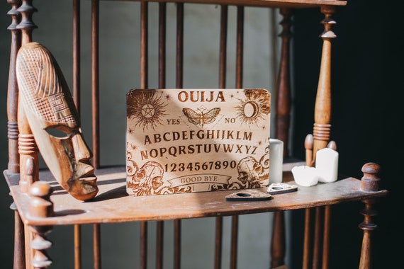 Skull Ouija Style Wooden Talking Board With Planchette - Classic Spirit Message Board For Spirit Hunt - Sun, Moon & Stars