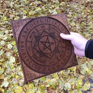 Pendulum board, witch board, Spiritual Dowsing Board, Spirit game for talking to the souls of the dead with metal legs and velour case image 8