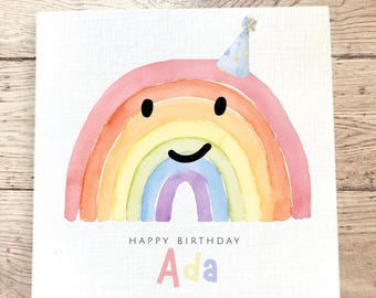 Personalised Rainbow Birthday card | Party Rainbow | Girl's Birthday Card