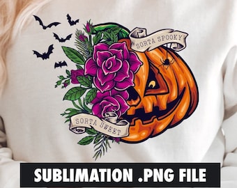 Sorta Sweet Sorta Spooky Halloween Sublimation PNG, Retro Halloween sublimatie, Halloween png, Roses png, Pompoen png, Retro png