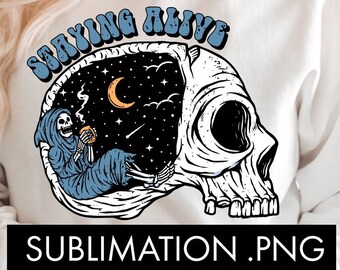 Staying Alive Coffee Skull Halloween Sublimation PNG, Retro halloween sublimation, Halloween png, Skull png, Coffee png, Staying alive png