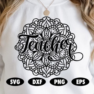Teacher Mandala SVG, Teacher SVG, Mandala svg, School svg, 100 days svg, Teacher cut file, Back to school svg, Teacher gift svg, Teacher