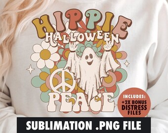 Hippie Halloween Sublimation PNG, Retro halloween sublimation, Halloween png, Ghost Sublimation, Ghost png, Retro png, carino png, Pace png