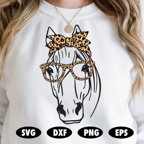 Horse SVG, Horse bandana and glasses svg, Leopard print svg, Horse clipart, Horse cut file, Bandana svg, Pony svg, Horse sublimation