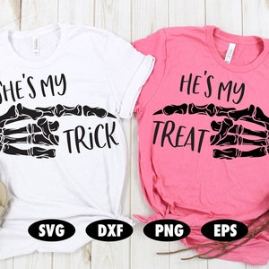 She is my trick He is my treat svg, Couple svg, Trick or treat svg, Him and her svg, Funny svg, Halloween svg, Skeleton hands svg