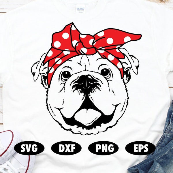 Bulldog bandana svg, Dog bandana svg, Dog svg, Bulldog svg, Cute animal svg, Animal svg, Bulldog clipart, Bulldog cut file, Bandana svg