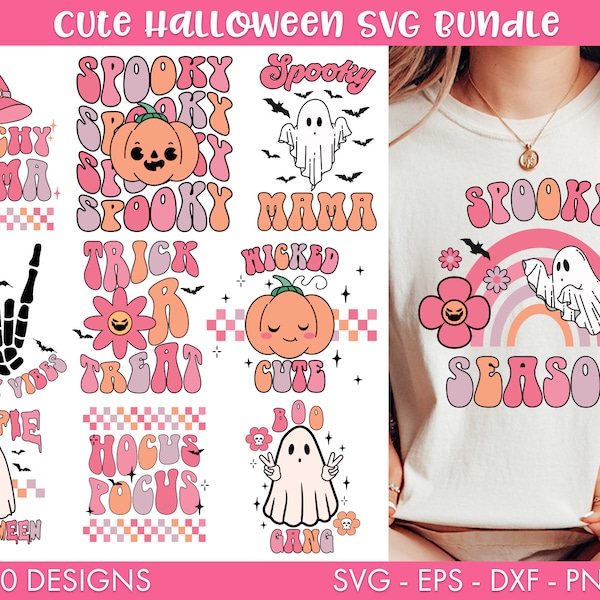 Retro Cute Halloween SVG Bundle, Halloween Quotes SVG, Halloween svg, Wicked cute svg, Cute pumpkin svg, Ghost svg, Witchy mama svg, png
