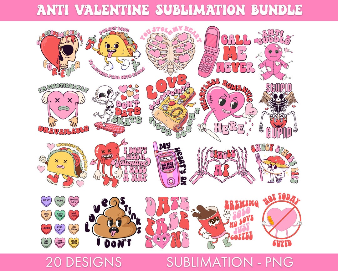 Retro Anti Valentine's Day Sublimation PNG Bundle, Valentine Png ...