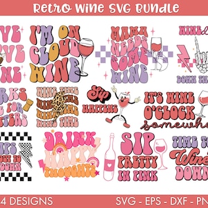Retro Wine SVG Bundle, Wine Quotes SVG bundle, Wine svg, Funny wine svg, Svg bundle, Sip happens svg, wine time svg