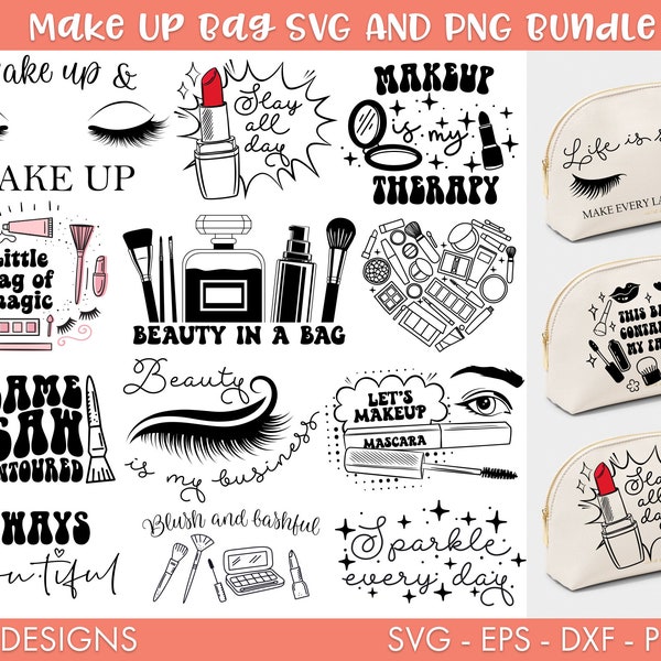 Make Up Bag SVG Bundle, Make up SVG, Make Up Png, Beauty svg, Svg bundle, Mascara svg, Lipstick svg, Eyelashes Svg, Lip Svg, Makeup svg