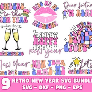 Retro Happy New Year SVG Bundle, New Years svg bundle, New Year's svg, Svg bundle, Happy New Year svg, New Year's svg bundle, Champagne svg