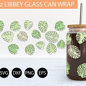 Monstera 16oz Libbey Glass Can SVG File Cup Wrap, Libbey PNG, Monstera ...
