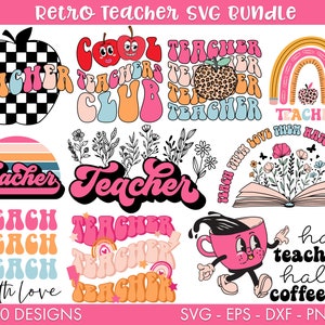 Retro Teacher SVG Bundle, Teacher Quotes SVG bundle, Teacher svg, Funny teacher svg, Svg bundle, Cool Teacher svg, Teacher life svg
