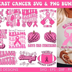 Retro Breast Cancer SVG Bundle, Breast cancer SVG, Breast cancer Png, Pink Ribbon svg, Retro cancer svg, Fight cancer Svg, Tackle cancer svg image 1