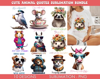 Cute Animals Sublimation PNG Bundle, Animals png bundle, Funny animal quote png, Animal puns png, CutE sublimation, Sassy Animal Quotes png